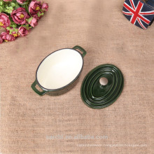 mini oval cast iron cookware in green colour